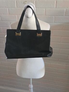 Classic Black Leather Tote Bag with Gold Accents